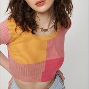 Garage Pink and Yellow Colorblock Crop Top